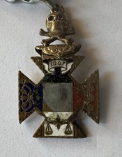 Antique IOOF Odd Fellows Skull Crossbones Enamel Watch Fob Fraternal Chain picture
