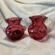 L.G. Wright Cranberry Glass Reverse Thumbprint Coin Dot Optic Creamer Sugar Set picture