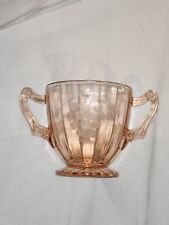 1930s Pink Depression Glass Sugar Bowl Grapevine Etching Art Deco picture