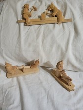 3 VNTG Hand Carved Russian Wood Mechanical Toys Folk Art  Bears/goat/man picture