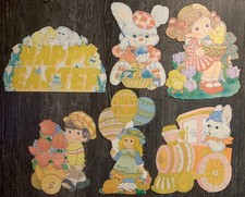 Vintage 1980’s Easter Decorations Double Sided With Felt Lot Of 6 picture