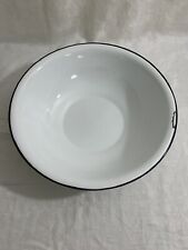 Vintage Enamelware Classic Style 12 inch Wash Basin White w/Black Rim picture