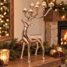 My Texas House Aluminum Standing Reindeer 8 Tealight Candle Holders Silver picture