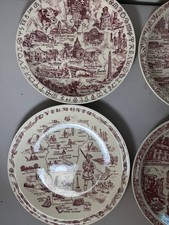 Vernon Kilns US States Souvenir Plates Vintage Red Transferware Old Inns Set 5 picture