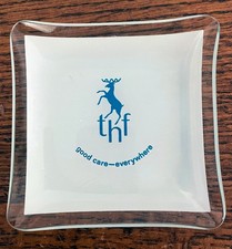Vintage Trusthouse Forte THF Glass Ashtray Trinket Dish Hotel Advertising 4.5
