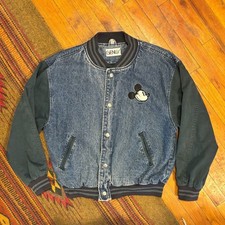 Vintage 90s Genus Disney Mickey Mouse Denim Varsity Jacket Blue Green picture