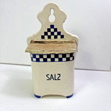 Vintage Stoneware Salt (Salz) Box Wood Lid 10
