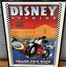 Disney Mickey Mouse Grand Prix Race Poster 1938 Repro Framed 15x20 picture