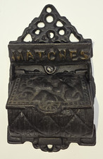 Vtg Cast Iron Match Holder Safe Double Pocket Hinged Lid Venus Cupid Victorian picture