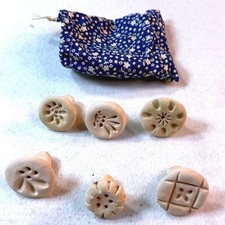 Vintage Handmade Clay Cookie Stamps Set 6 Floral Folk Art Cottagecore Pottery picture