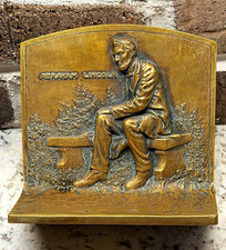 Vintage Abraham Lincoln Metal Bookends Pair Antique Bronze Finish 1916 5in picture