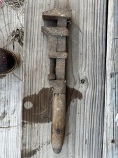 Antique PS&W Co Solid Bar Monkey Wrench Wood Handle Large Forged 15