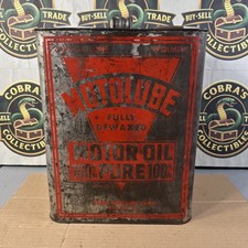 Vintage MOTOLUBE Fully Dewaxed Motor Oil Two Gallon Can Garage RoadArt EMPTY R picture