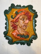 Vintage Mid Century Crying Clown Chalkware Wall Plaque 3D picture