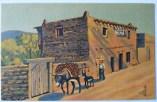 Oldest House in the US Santa Fe NM New Mexico Donkey Man Linen Postcard picture