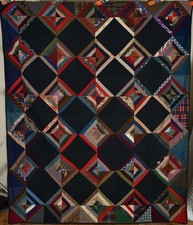 VIBRANT Vintage 1910's Wool Hourglass Antique Quilt ~Nice Black Background picture