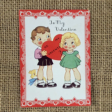 To My Valentine Be My Valentine Boy Girl Puppy Heart Vintage Valentine Card picture