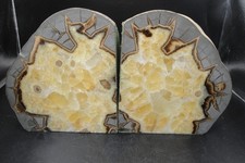 Pair of Septarian Nodule Bookends Calcite Crystal Fossil Stones, Polish Smooth picture