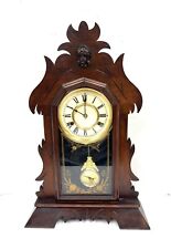 Antique 8 Day New Haven Mantel Parlor Clock Walnut Wood Working 1800s picture
