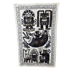 Embroidered Wool Aztec Mayan Inca Folk Art Hand Woven Tapestry Vintage picture