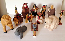 Vintage NOVA-5 Inc Native Alaskan Nativity Set 14 Pc Handmade & Painted  Signed picture