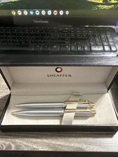 Sheaffer 100 Brushed Chrome W/ Gold Tone Ballpoint Pen/0.7mm & Pencil Set picture