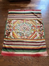 Antique Handwoven Wool Oaxaca Mexico Zapotec Kilim Rug Sunstone Aztec 54x70” picture