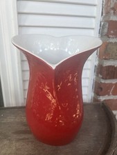 Vintage Mid-Century Modern Bright RED Ceramic “heart”   Vase  10 inches tall picture