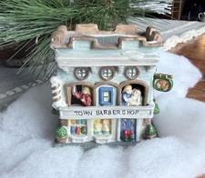 VTG Town Barber Shop Christmas Village Ceramic Home Town America Collection 94 picture