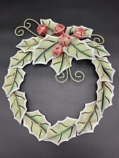 HOLLY BERRY METAL WREATH - Beautiful 16”. Vintage picture