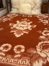 ✨ Vintage Reversible Wool Coral Cream blanket SWAN COMPANY (China for the USSR) picture