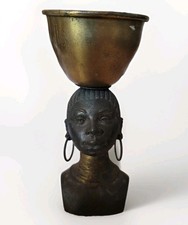 Vintage 1930s-40s Geo. I. Trevino African Woman Figural Brass Vessel Sculpture picture