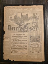 Rare 1908 ORIGINAL Budweiser Beer Newspaper Full Page Ad  picture