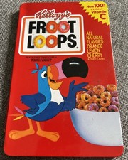Vintage 1984 Kellogg’s Froot Loops Collectable Decorative Tin W Writing Pad Rare picture