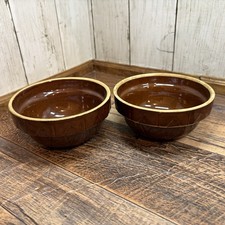 Set of 2 Vintage Watt OVEN WARE USA Pottery Glazed Brown Bowls picture