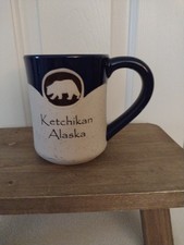 Ketchikan Alaska Ceramic Mug Cobalt Speckled Stoneware Grizzly Partially Glazed picture