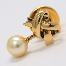 MIKIMOTO K18YG Pearl Heart Ribbon Brooch Pin Used  picture