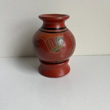 Vintage Nicaraguan Ceramic Decorative Fired Clay Pottery Vase & Stand 3.5 in picture