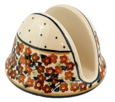 Unikat Polish Pottery Napkin Holder Orange Wreath Zaklady Russett Floral 3