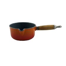 Flame Cast Iron Saucepan with Pour Spout Vintage Made in Belgium Wood Handle picture