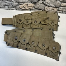 2 WWII US M1923 Cartridge Ammo Belt Hinson 1942 10 Pocket 1 Bad Buckle See Pics picture