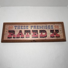 Vintage 1970s Novelty Bar Sign These Premises Are X Rated Decor Wooden Painted picture