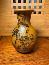 Vintage Mexican Folk Art Pottery Vase Aged Mustard Raku Glaze 5.5