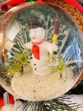 VINTAGE lg diorama handcrafted from kit SNOWMAN CHRISTMAS ORNAMENT 60s 70s Retro picture