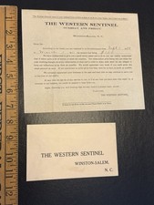 Western Sentinel Winston Salem 1909 Invoice Envelope Newspaper Carolina NC picture