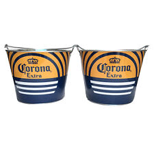 Corona Extra Galvanized Beer Ice Bucket Set of 2 Coolers Blue Yellow Rare NEW picture