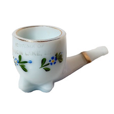 MADISON LAKE MN MINNESOTA ANTIQUE Souvenir DEPRESSION MILK Glass TRINKET PIPE picture