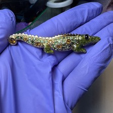 SIGNED SWAROVSKI CRYSTAL ALLIGATOR PIN/BROOCH 22KT GOLD PLATING RETIRED RARE picture