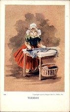 Cat ironing a shirt Day of Week Series TUESDAY Magee Art Co. c1906 Postcard bhn picture
