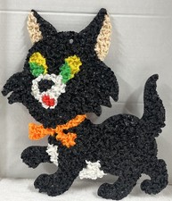 Vintage Melted Popcorn Plastic Decoration Halloween Black Cat. picture